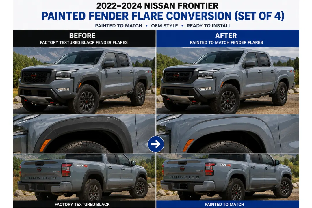 2022-2024 Nissan Frontier PRO-4X, PRO-X : Painted Fender Flare Conversion (Set of 4) | Painted to Match, Ready to Install